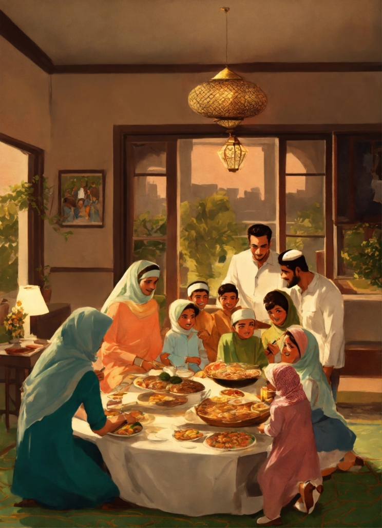 Sketching of family celebrating eid in 1960s (1)