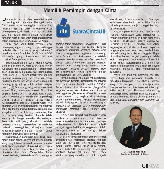 Subhan Afifi_Memilih Pemimpin_UII-News-Edisi-224-Januari-2022