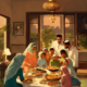 Sketching of family celebrating eid in 1960s (1)